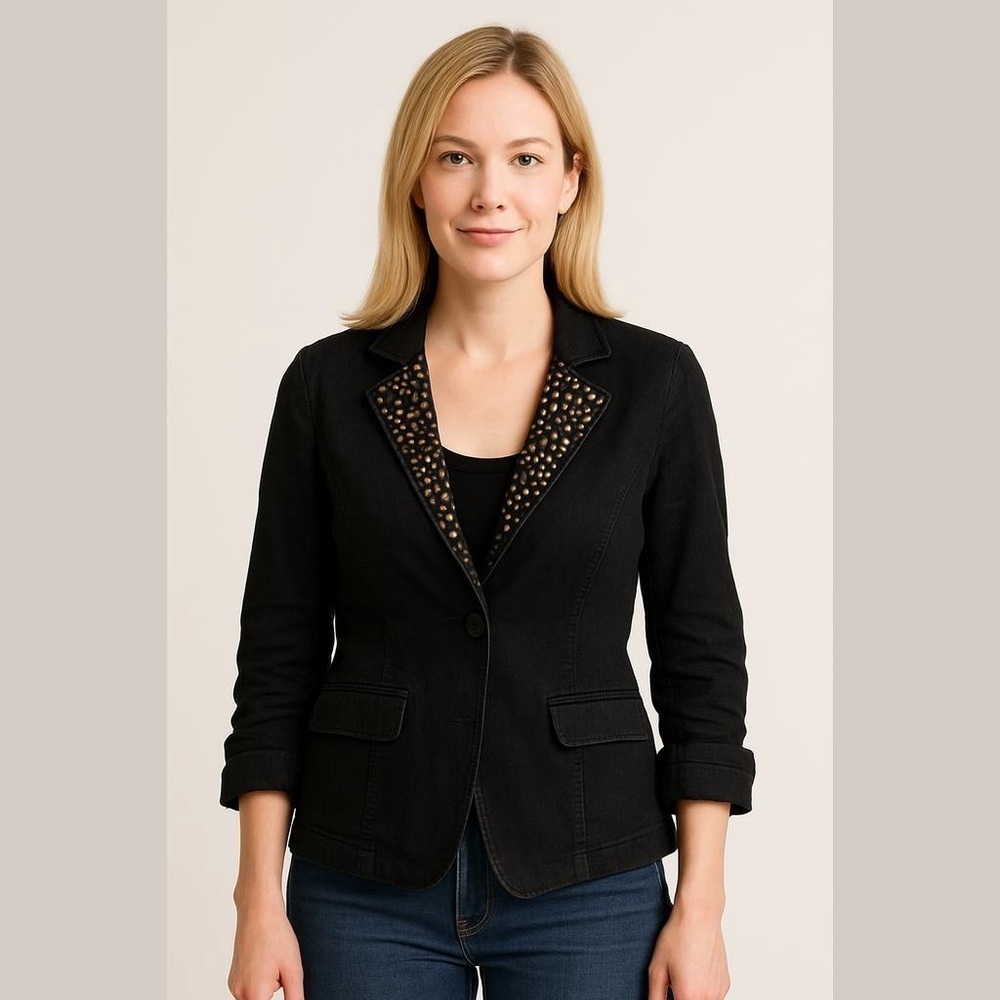 Dash Black Embellished Blazer Jacket Coat Size 4 Sleeves have Ruching NEW